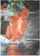 21 - Orang Utan im Wasser, 70x50, Öl auf Leinwand 